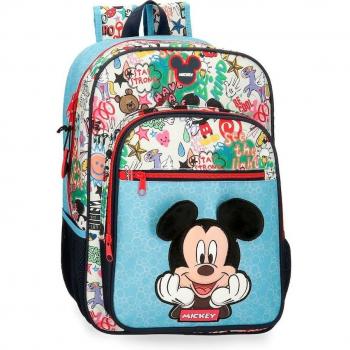 Mochila escolar infantil Mickey Be Cool 38cm con bolsillos laterales y diseño azul Disney
