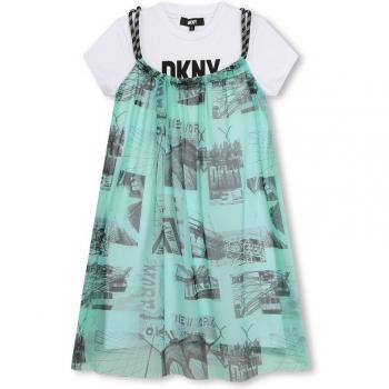 DKNY - Vestido de niña 2 en 1 con estampado D60115