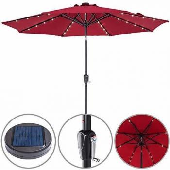 Sombrilla de Jardín LED Solar Florida Roja Ø300cm con Manivela Inclinable y Protección UV 80+