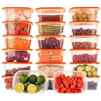 Oursson Recipientes Plastico para Alimentos Almacenaje Cocina con Tapas Naranja | Set de 20 Piezas x 1L | Sin BPA | Tapers para Comida Hermetico | Lunch Box | Fiambrera | Organizador Frigorifico |