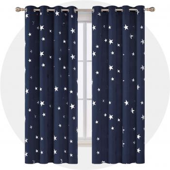 Deconovo Cortinas Termicas Aislantes Dormitorio Moderno Decoración para Ventanas Habitacion Moderna Infantiles Estrella Plateada 117 x 183 cm Azul Marino