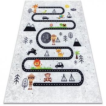 Alfombra Lavable Junior Antideslizante Animales y Calles - Gris 140x190 cm