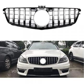AMG GT R Style Parrilla delantera negra para Mercedes Benz Clase C W204 2008-2014 (Plata