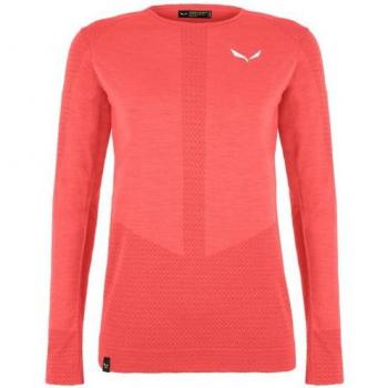 Camiseta técnica de mujer Salewa Zebru Medium L/s Tee coral fluo, manga larga, color rosa, talla XL