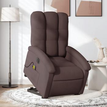 Sillón de masaje eléctrico reclinable y elevable en tela marrón oscuro