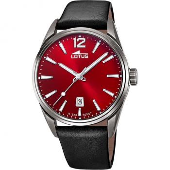 Reloj Lotus 18685/5 Chrono para Hombre, Esfera Roja, Caja de Acero Inoxidable 316L Gris, Correa de Piel Negra