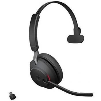 Jabra Evolve2 65 Auriculares Inalámbricos Monoaurales con Cancelación de Ruido - Certificados para Microsoft Teams - Batería de Larga Duración - Adaptador Bluetooth USB-C - Negro