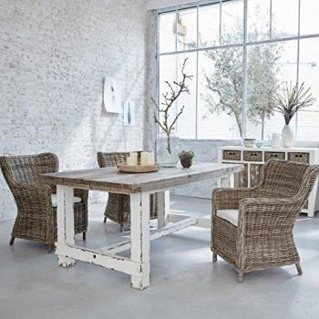Mesa de comedor de madera de pino reciclada maciza para 8 personas