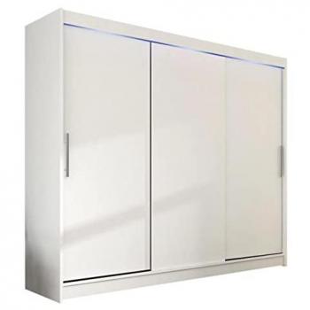Armario Atlanta 118 Blanco con Puertas Correderas y LED, 215x250x58cm, 9 Estantes