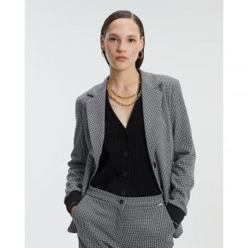 Blazer de mujer en punto estampado con cierre de botón y cuadro vichy