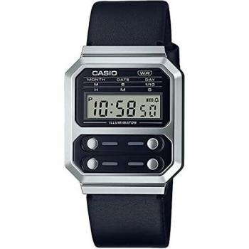 Casio Collection Vintage Unisex Watch A100WE-1AEF - Steel / Black, Ø 40 mm, Leather, One Size