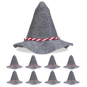 Set de 9 Gorros Bávaros con Cordón Rojo y Blanco, Sombrero de Carnaval de Ala Ancha en Fieltro Gris - Accesorio para Disfraz o Carnaval