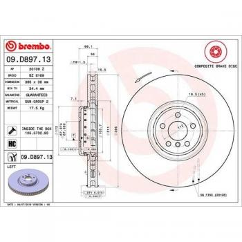 Disco de freno BREMBO 09.D897.13, frente, ventilado, altamente carbonizado, 1 pieza