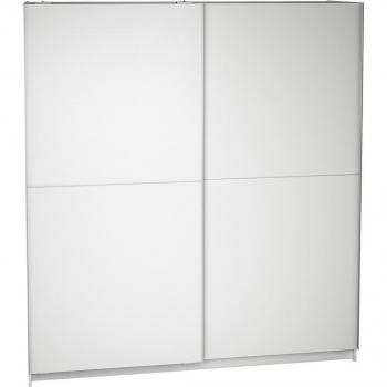 Armario Ropero 2 Puertas Correderas Meka Block, Acabado en blanco poro, Dimensiones: 200 cm (alto) x 180 cm (ancho) x 60 cm (fondo)