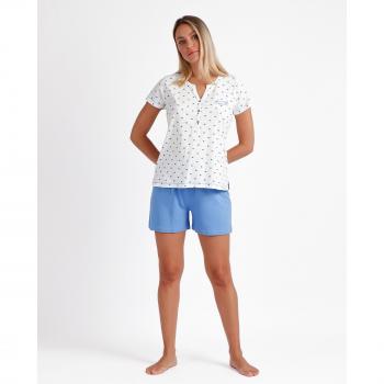 Pijama de mujer Admas de manga corta con pantalón corto Sweet Dreams en color blanco y azul