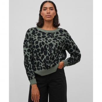 Jersey Vila Ril verde con estampado de leopardo para mujer