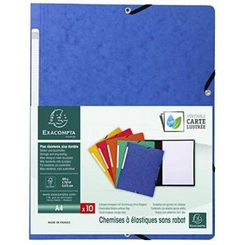 Carpeta Esquinera Exacompta A4 con Goma, Cartón 355g, Color Azul - Pack de 10 Unidades