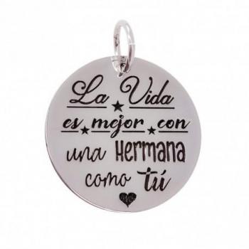 Colgante de plata con mensaje para hermana