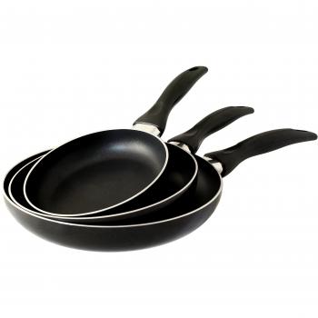 San Ignacio Q2012 - Juego de 3 sartenes, aluminio, 16 x 3.3 cm, 20 x 3.5 cm, 24 x 3.8 cm, color negro