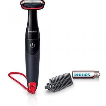 Philips BG105/10 - Afeitadora corporal, Apta para recortar el pelo de zonas sensibles, color negro y rojo