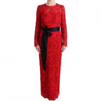 Dolce & Gabbana Red Floral Ricamo Sheath Long Dress - IT40|S