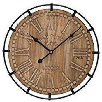 Reloj de Pared AMS W9616, Diseño Old Town, Ø 40 cm, Madera y Metal, Estilo Vintage