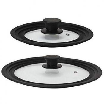 Culinario Juego de 2 Universal de Tapa de Cristal con la Boca Válvula y Borde de Silicona para diámetro de 16/18/20 cm y diámetro de 24/26/28 cm, Cacerola de protección contra Salpicaduras