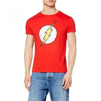 DC Comics - Camiseta de Flash con cuello redondo de manga corta para hombre, Rojo, Large