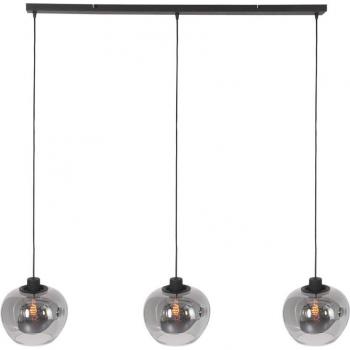 Lámpara colgante Lotus negra, 3 luces, viga de metal y cristal