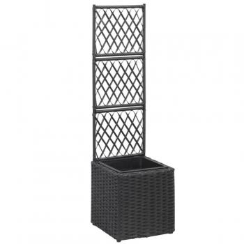 vidaXL Trellis Raised Bed with 1 Pot 30x30x107 cm Poly Rattan Black