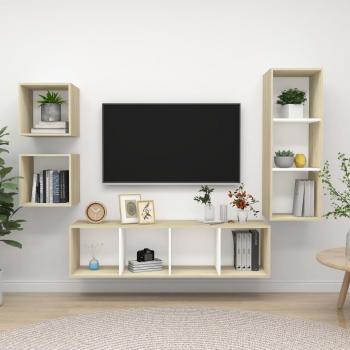 vidaXL Set de muebles de salón 4 piezas madera ingeniería y Muebles de pared de TV 4 pzas aglomerado blanco y roble Sonoma