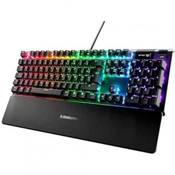 Teclado mecánico SteelSeries Apex 5 RGB con retroiluminación, interruptores híbridos Blue Switch, diseño AZERTY y rueda multimedia
