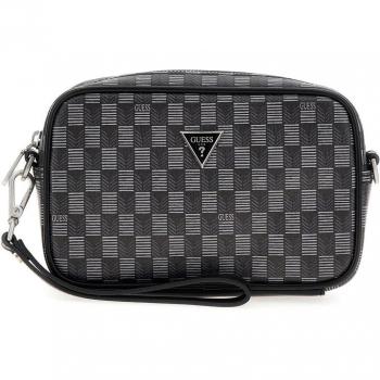 Guess Torino Bolso Necessaire Pequeño Negro con estampado de cuadros y logo metálico frontal