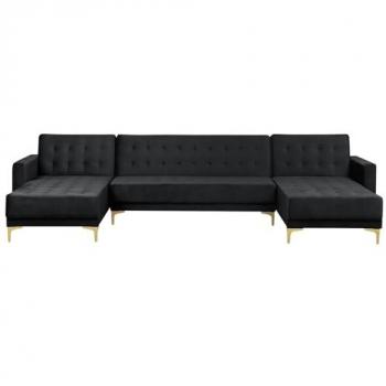 Sofá Cama Modular en U de Terciopelo Negro Tufted 5 Plazas con Chaise Longue Aberdeen