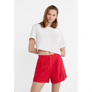 Stradivarius Red Loose Pleated Linen-Blend Shorts