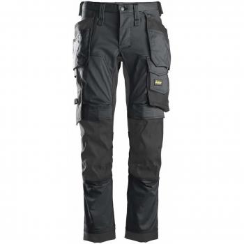 Pantalón de trabajo Snickers Allroundwork Stretch con bolsillos holster, corte ajustado, color gris, talla 56