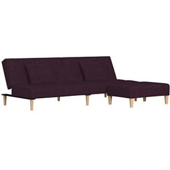 Sofá cama 2 plazas con 2 cojines y reposapiés de tela morado
