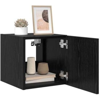 Mueble de TV Montado en la Pared con LED Roble Negro 30,5 x 35 x 30 cm Madera Ingenierizada