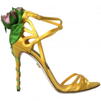 Dolce & Gabbana Yellow Flower Satin Heels Sandals Shoes - EU39/US8.5