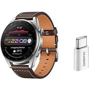 Huawei Watch Pro Classic Brown Smartwatch with 5V2A USB-C Adapter and AMOLED Display