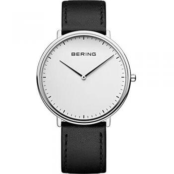 Bering Ultra Slim Men's Watch Silver with Black Leather Strap 15739-404