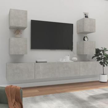 Set de muebles de TV 6 piezas madera contrachapada gris hormigón 100x30x30 cm vidaXL