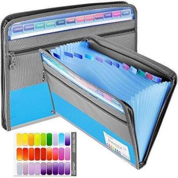 Carpeta de Archivos Extensible, 13 Bolsillos para Archivar Documentos A4 Carpeta de Acordeón Organizador de Archivos Expandible con Cremallera, Organizador de Documentos Portátil con Etiquetas