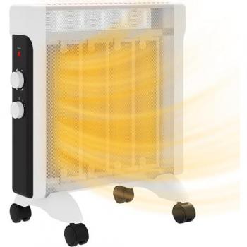 Radiador Eléctrico Bajo Consumo 2000 W Panel Calefactor Silencioso de Mica con Ruedas y Protección contra Vuelcos y Sobrecalentamiento Blanco