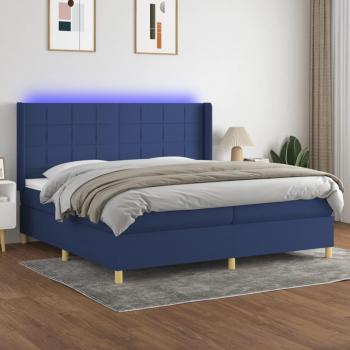 Cama box spring con colchón de muelles y luces LED azul 200x200 cm tela