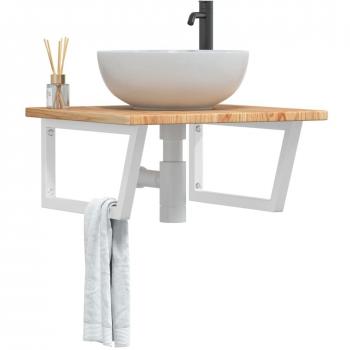 Estante de lavabo de pared de acero y madera maciza de roble marrón vidaXL
