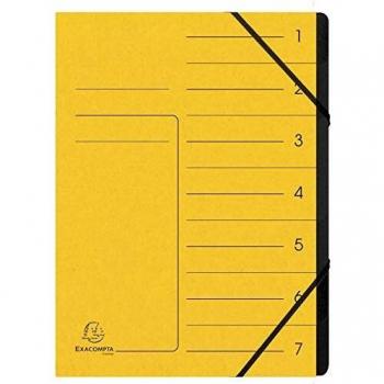 Carpeta Clasificadora A4 de Colores, 7 Compartimentos, con Gomas, Interior Negro, Cubierta Amarilla con Diseño Lineal