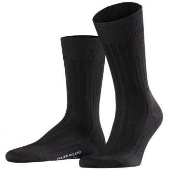 Falke Men's Milano Black Ribbed Cotton Socks - 97% Fil d'Ecosse, Size 11.5-12.5