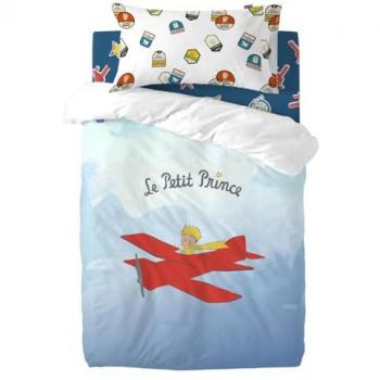 Juego de Funda Nórdica Multicolor Le Petit Prince Son Avion para Cuna de Bebé 2 Piezas (100x120 cm)