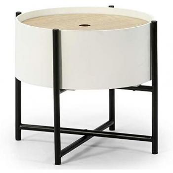 VS Venta-stock Mesa de Centro Redonda Mesa Auxiliar Cobe Color Blanco Mate, Tapa de Madera Natural y Patas metálicas en Color Negro/DIAMETRO: 42 cm